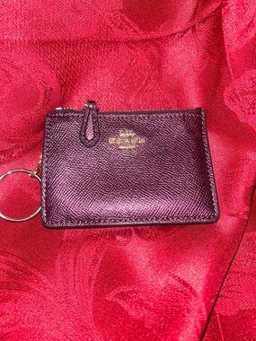 Coach Plum Saffiano Leather Card Holder with Key Ring